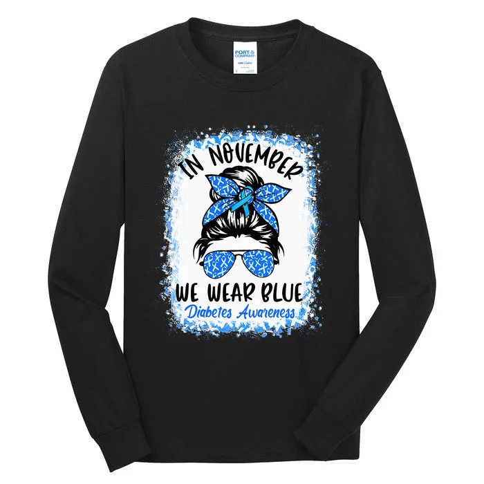 In November We Wear Blue Messy Bun Diabetes Awareness Tall Long Sleeve T-Shirt