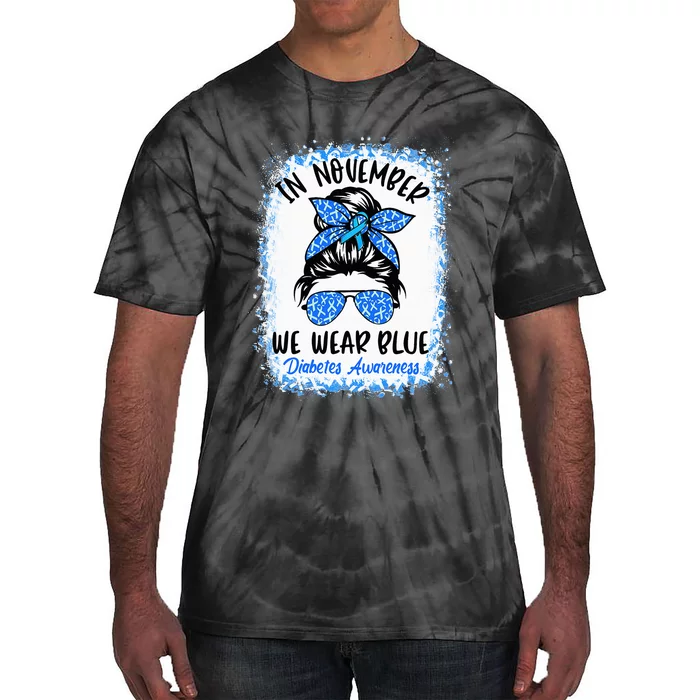 In November We Wear Blue Messy Bun Diabetes Awareness Tie-Dye T-Shirt