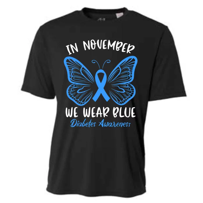 In November We Wear Blue Diabetes Awareness Cute Butterfly Cooling Performance Crew T-Shirt