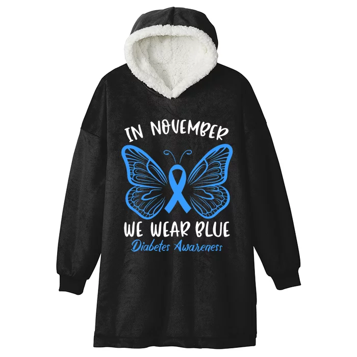 In November We Wear Blue Diabetes Awareness Cute Butterfly Hooded Wearable Blanket