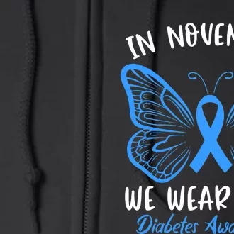 In November We Wear Blue Diabetes Awareness Cute Butterfly Full Zip Hoodie