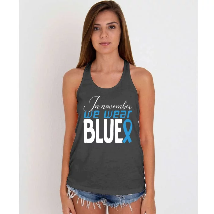 In November We Wear Blue Awareness Graphic Women's Knotted Racerback Tank