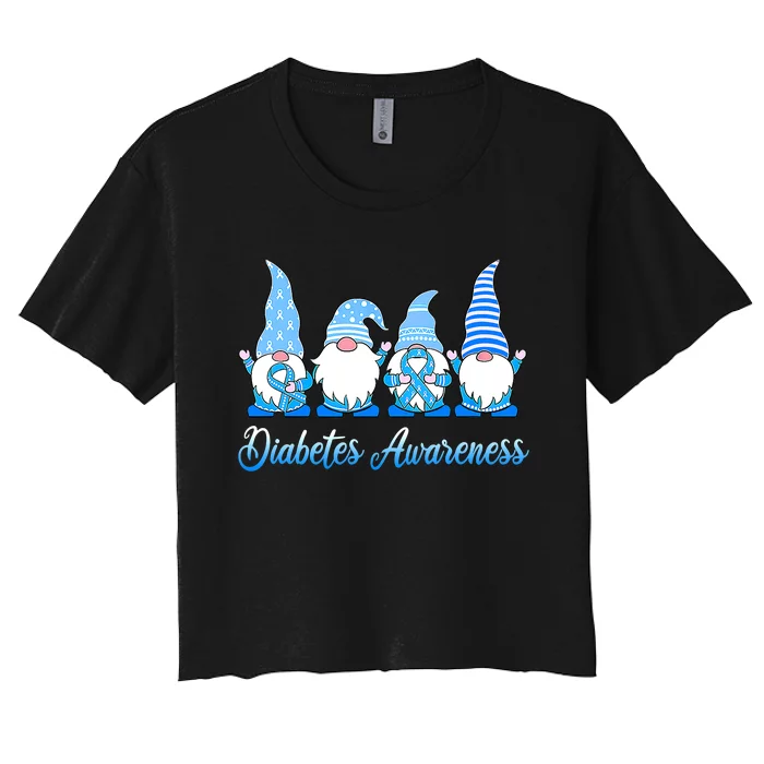 In November We Wear Blue Gnomes Diabetes Awareness Survivors Women's Crop Top Tee