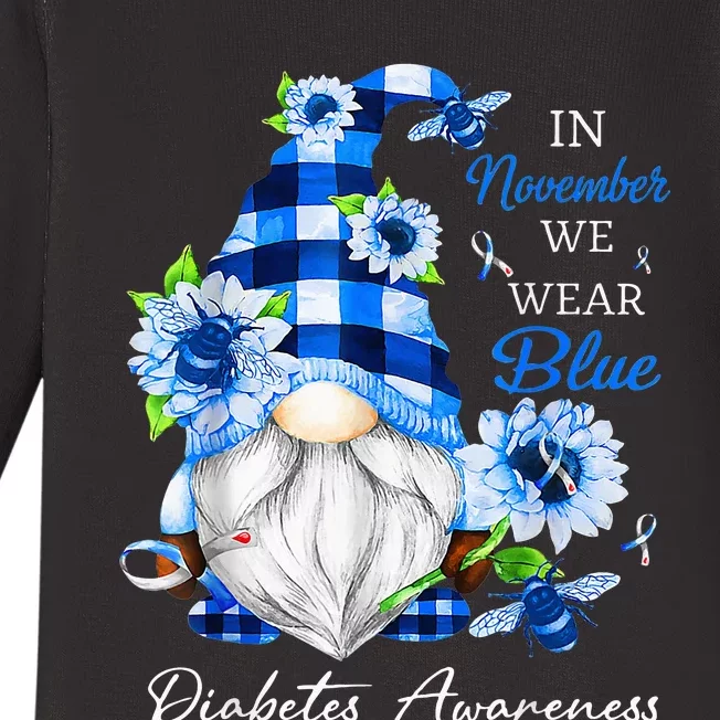 In November We Wear Blue Gnome Diabetes Awareness Baby Long Sleeve Bodysuit