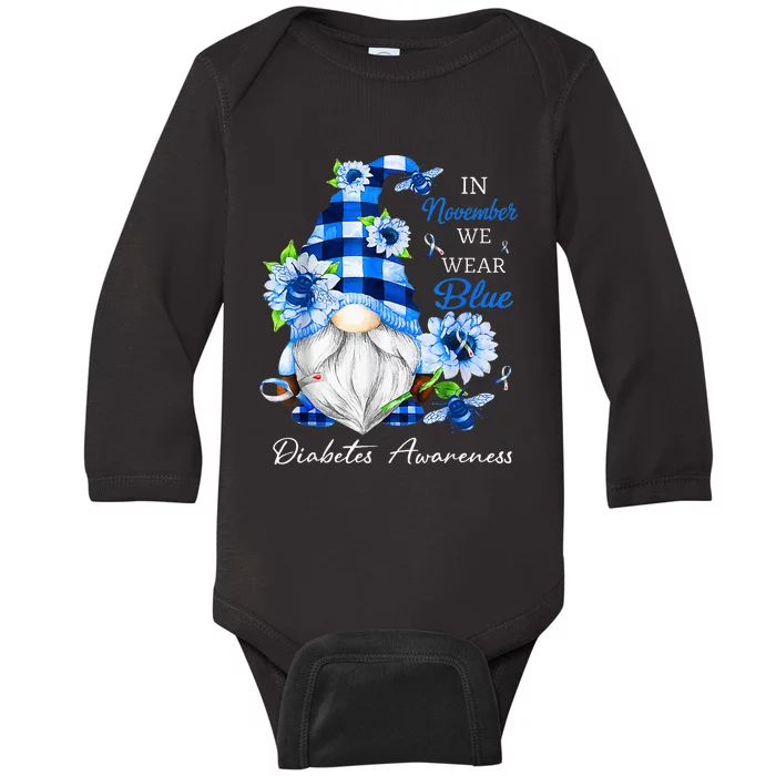 In November We Wear Blue Gnome Diabetes Awareness Baby Long Sleeve Bodysuit