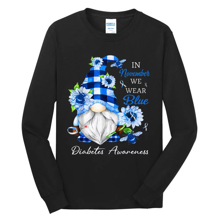 In November We Wear Blue Gnome Diabetes Awareness Tall Long Sleeve T-Shirt