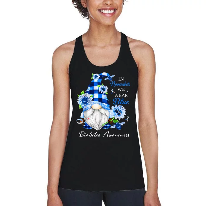 In November We Wear Blue Gnome Diabetes Awareness Women's Racerback Tank