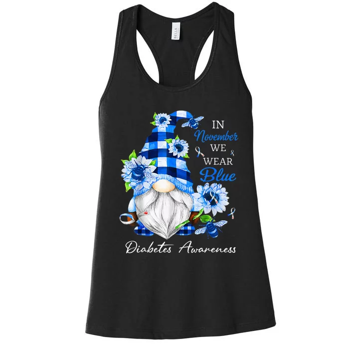 In November We Wear Blue Gnome Diabetes Awareness Women's Racerback Tank