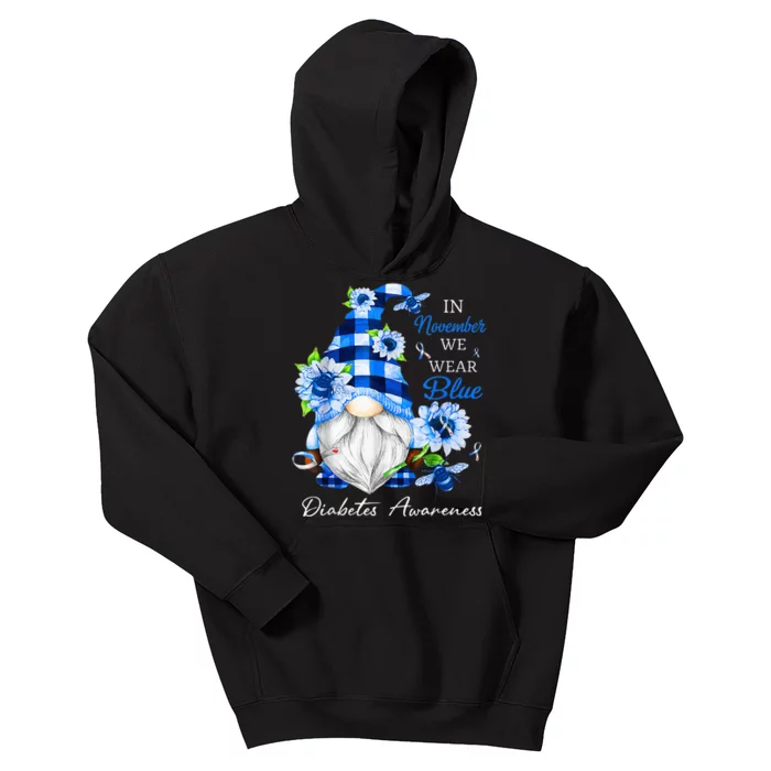 In November We Wear Blue Gnome Diabetes Awareness Kids Hoodie