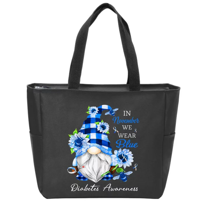 In November We Wear Blue Gnome Diabetes Awareness Zip Tote Bag