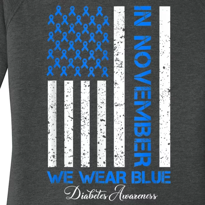 In November We Wear Blue T1d T2d Diabetes Awareness Usa Flag Women's Perfect Tri Tunic Long Sleeve Shirt