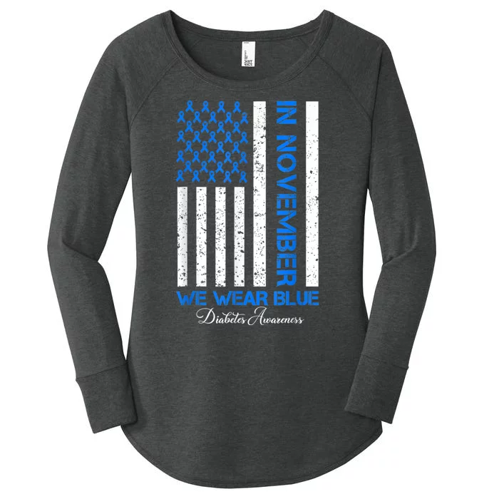 In November We Wear Blue T1d T2d Diabetes Awareness Usa Flag Women's Perfect Tri Tunic Long Sleeve Shirt