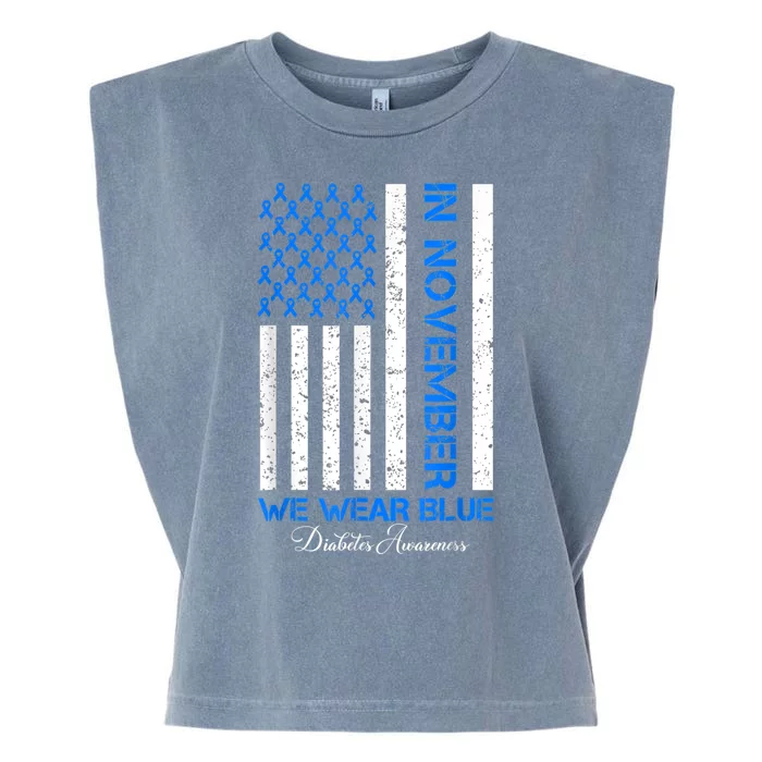 In November We Wear Blue T1d T2d Diabetes Awareness Usa Flag Garment-Dyed Women's Muscle Tee