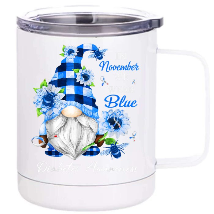 In November We Wear Blue Gnome Diabetes Awareness Front & Back 12oz Stainless Steel Tumbler Cup