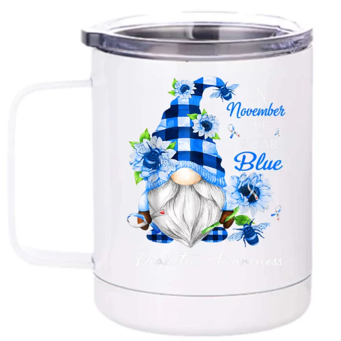 In November We Wear Blue Gnome Diabetes Awareness Front & Back 12oz Stainless Steel Tumbler Cup