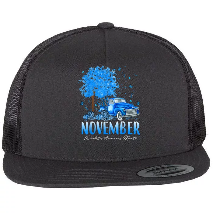 In November We Wear Blue Pumpkin Diabetes Awareness Month Flat Bill Trucker Hat