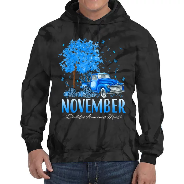 In November We Wear Blue Pumpkin Diabetes Awareness Month Tie Dye Hoodie