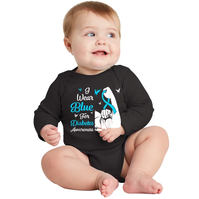 In November We Wear Blue Ribbon Diabetes Awareness Month Baby Long Sleeve Bodysuit