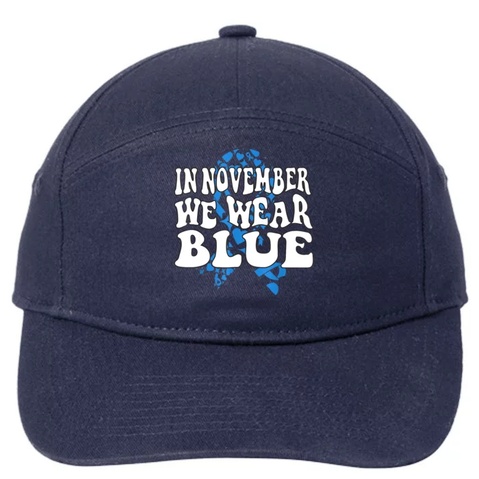 In November We Wear Blue Ribbon Diabetes Awareness 7-Panel Snapback Hat