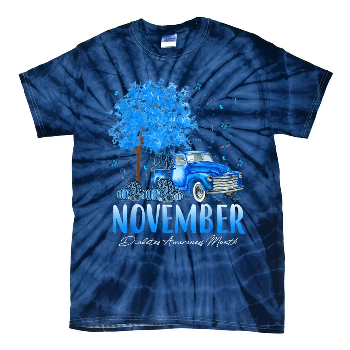 In November We Wear Blue Pumpkin Diabetes Awareness Month Tie-Dye T-Shirt