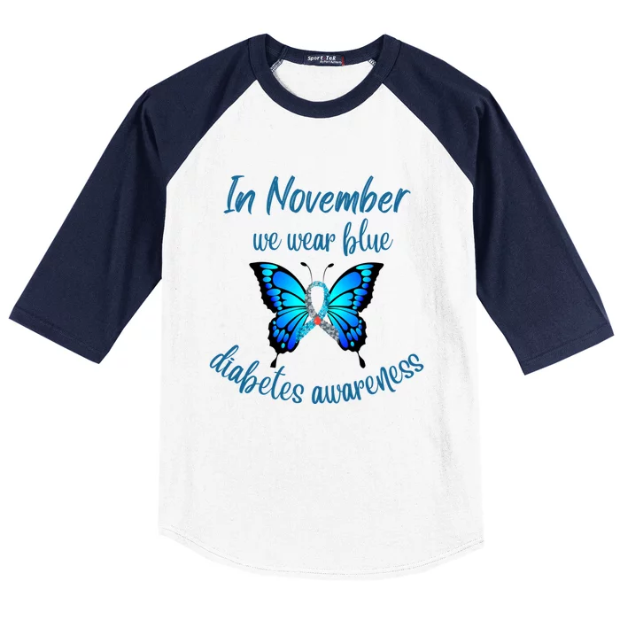 In November We Wear Blue Diabetes Awareness Gift Baseball Sleeve Shirt