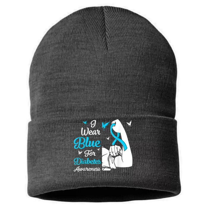 In November We Wear Blue Ribbon Diabetes Awareness Month Sustainable Knit Beanie