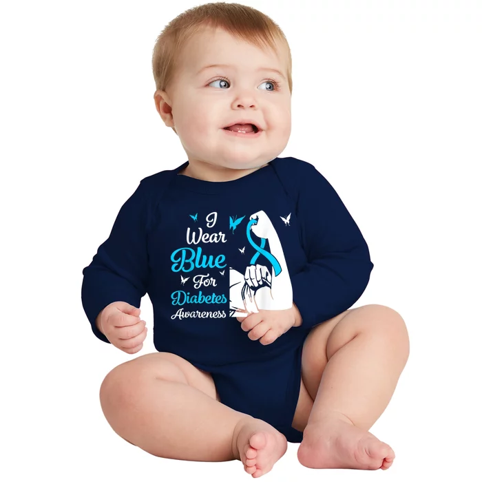 In November We Wear Blue Ribbon Diabetes Awareness Month Baby Long Sleeve Bodysuit