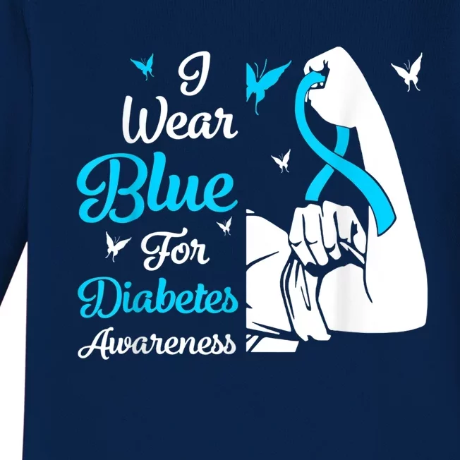 In November We Wear Blue Ribbon Diabetes Awareness Month Baby Long Sleeve Bodysuit