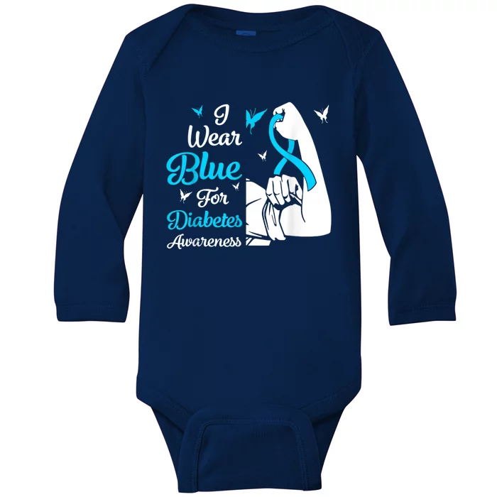 In November We Wear Blue Ribbon Diabetes Awareness Month Baby Long Sleeve Bodysuit