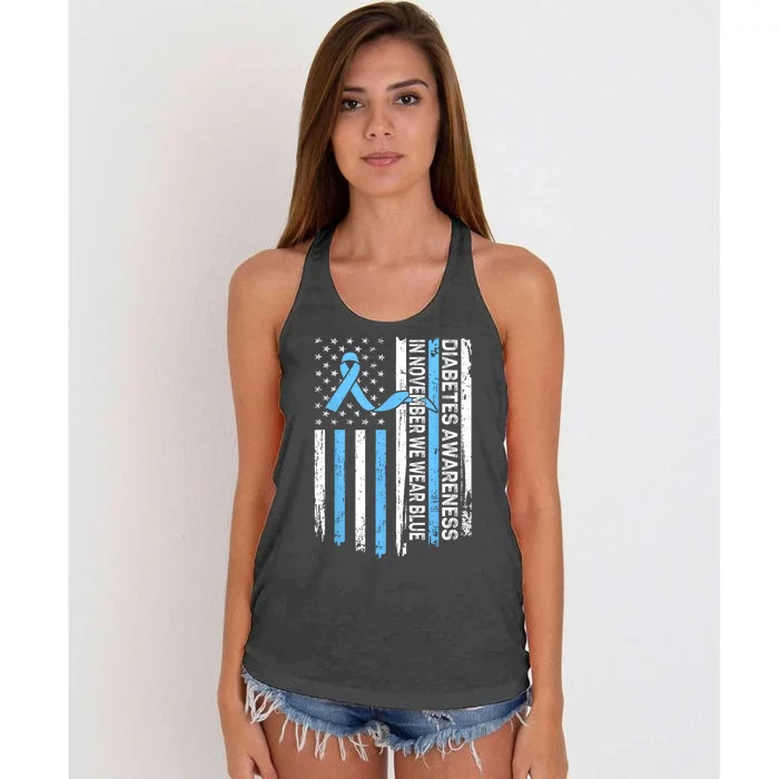 In November We Wear Blue Diabetes Awareness Us Flag Women's Knotted Racerback Tank