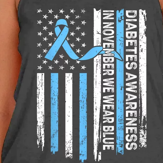 In November We Wear Blue Diabetes Awareness Us Flag Women's Knotted Racerback Tank