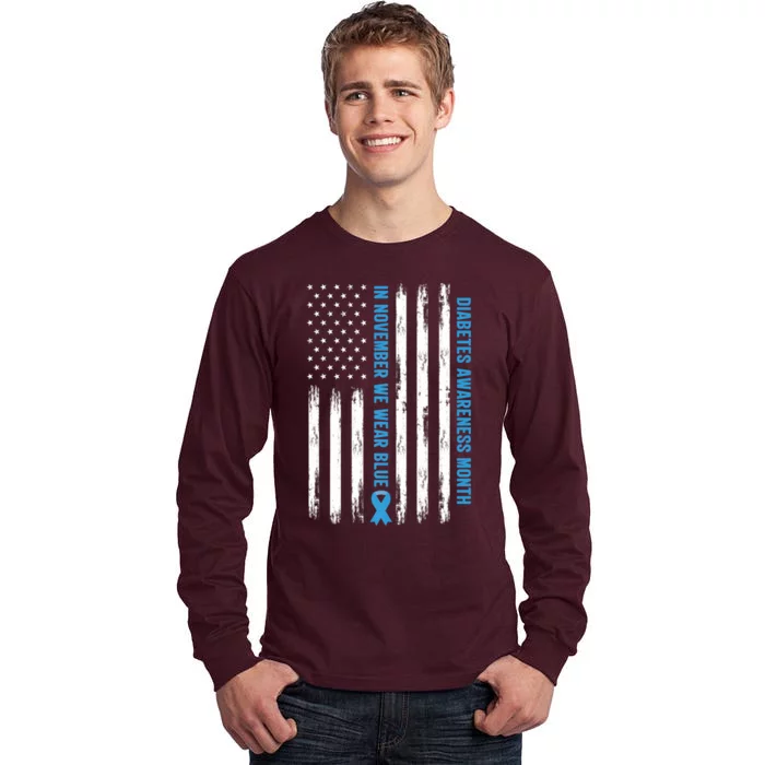 In November We Wear Blue T1D T2D Diabetes Usa Flag Tall Long Sleeve T-Shirt