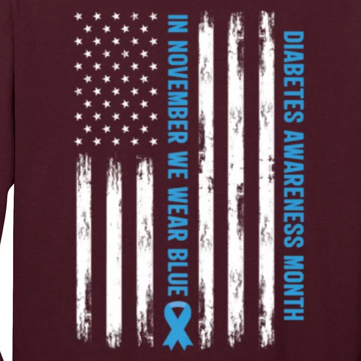 In November We Wear Blue T1D T2D Diabetes Usa Flag Tall Long Sleeve T-Shirt