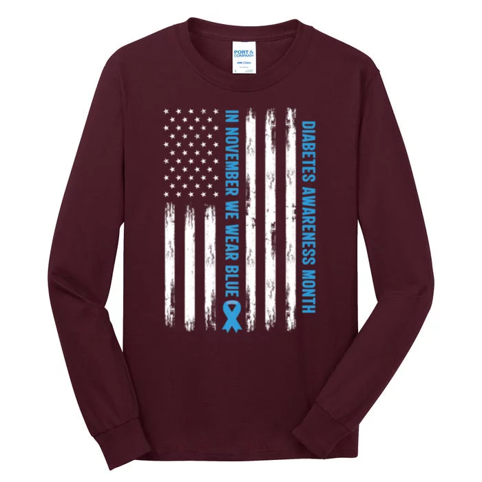 In November We Wear Blue T1D T2D Diabetes Usa Flag Tall Long Sleeve T-Shirt