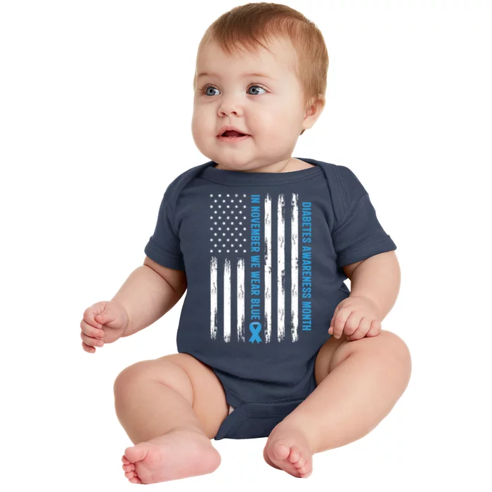 In November We Wear Blue T1D T2D Diabetes Usa Flag Baby Bodysuit