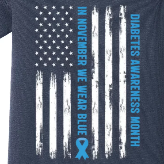 In November We Wear Blue T1D T2D Diabetes Usa Flag Baby Bodysuit