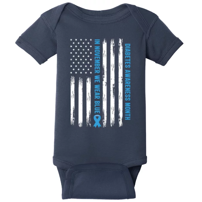 In November We Wear Blue T1D T2D Diabetes Usa Flag Baby Bodysuit