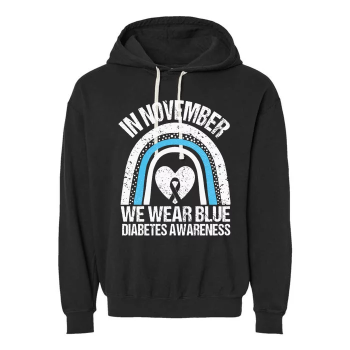 In November We Wear Blue Ribbon Diabetes Awareness Garment-Dyed Fleece Hoodie