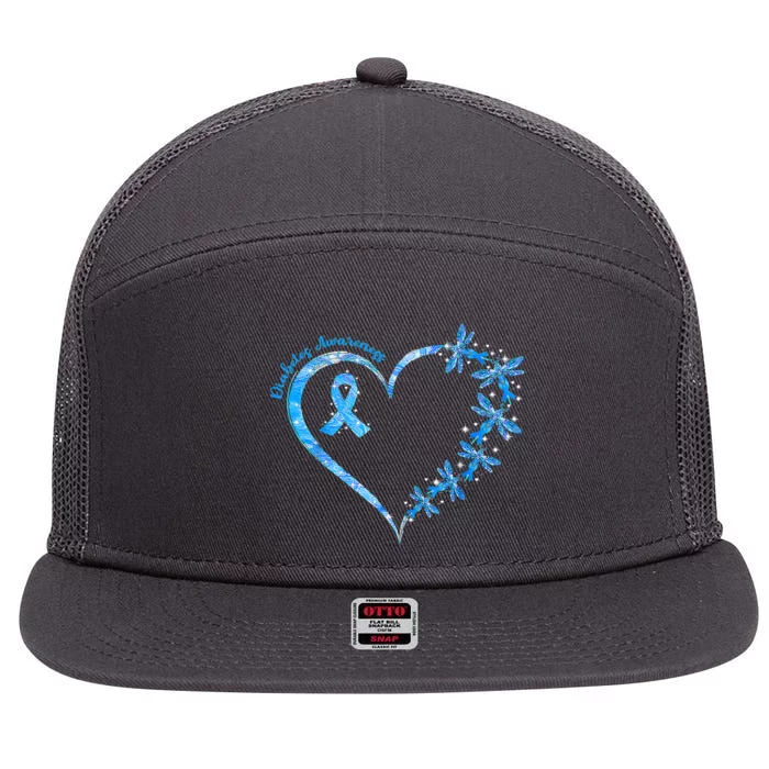 In November We Wear Blue Cure Diabetes Awareness Love Heart 7 Panel Mesh Trucker Snapback Hat