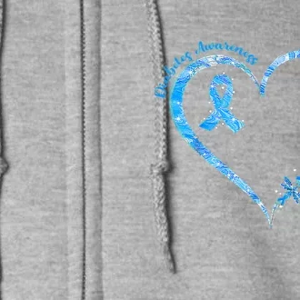 In November We Wear Blue Cure Diabetes Awareness Love Heart Full Zip Hoodie