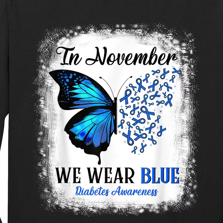 In November We Wear Blue Butterflies Diabetes Awareness Long Sleeve Shirt