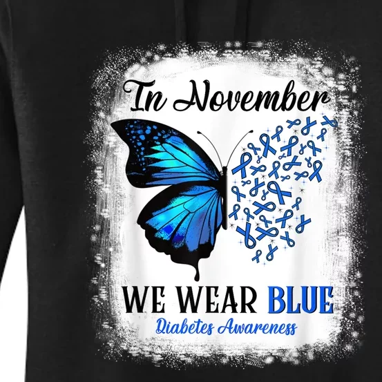 In November We Wear Blue Butterflies Diabetes Awareness Women's Pullover Hoodie