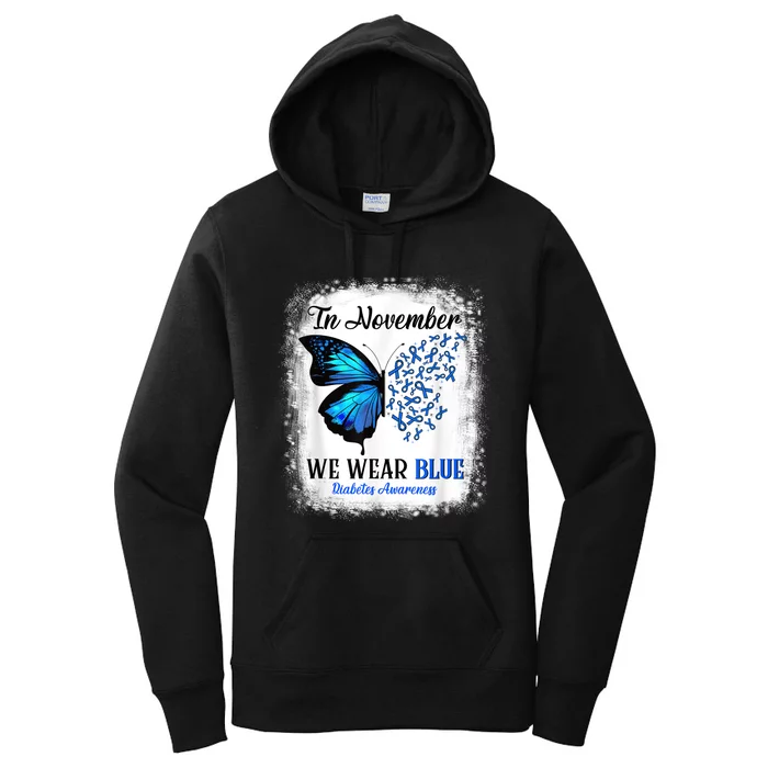 In November We Wear Blue Butterflies Diabetes Awareness Women's Pullover Hoodie