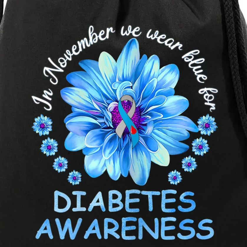 In November We Wear Blue Sunflower Diabetes Awareness Month Drawstring Bag