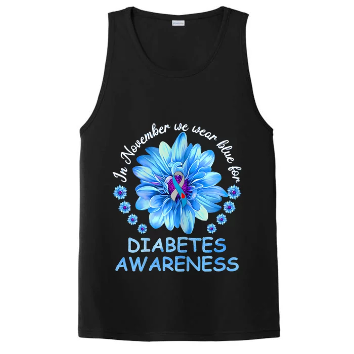 In November We Wear Blue Sunflower Diabetes Awareness Month Performance Tank