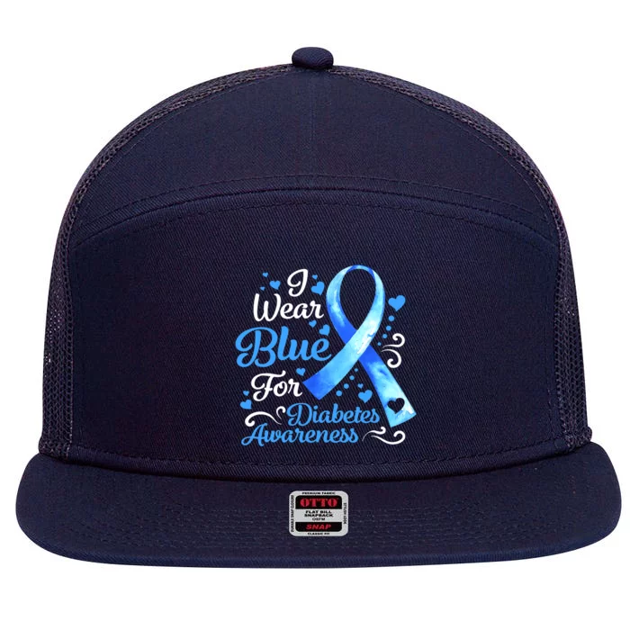 In November We Wear Blue Ribbon Diabetes Awareness Month 7 Panel Mesh Trucker Snapback Hat