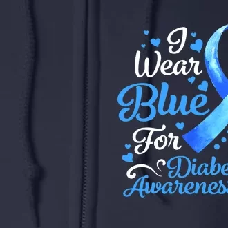 In November We Wear Blue Ribbon Diabetes Awareness Month Full Zip Hoodie