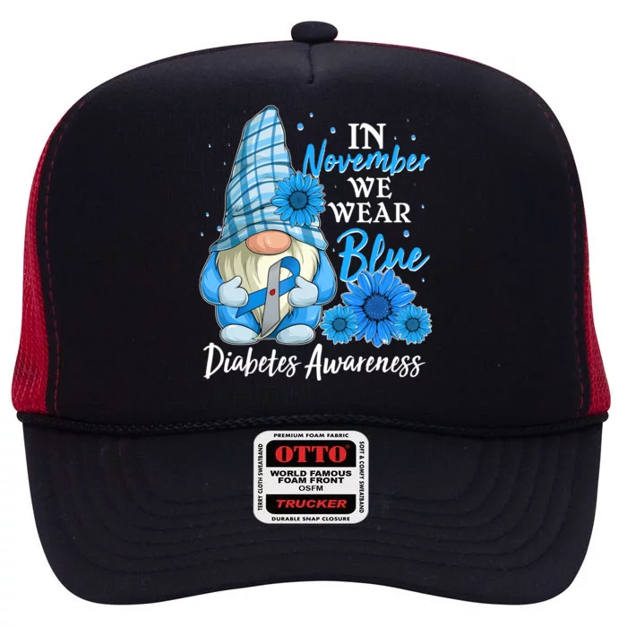 In November We Wear Blue Diabetes Awareness Blue Gnome High Crown Mesh Trucker Hat