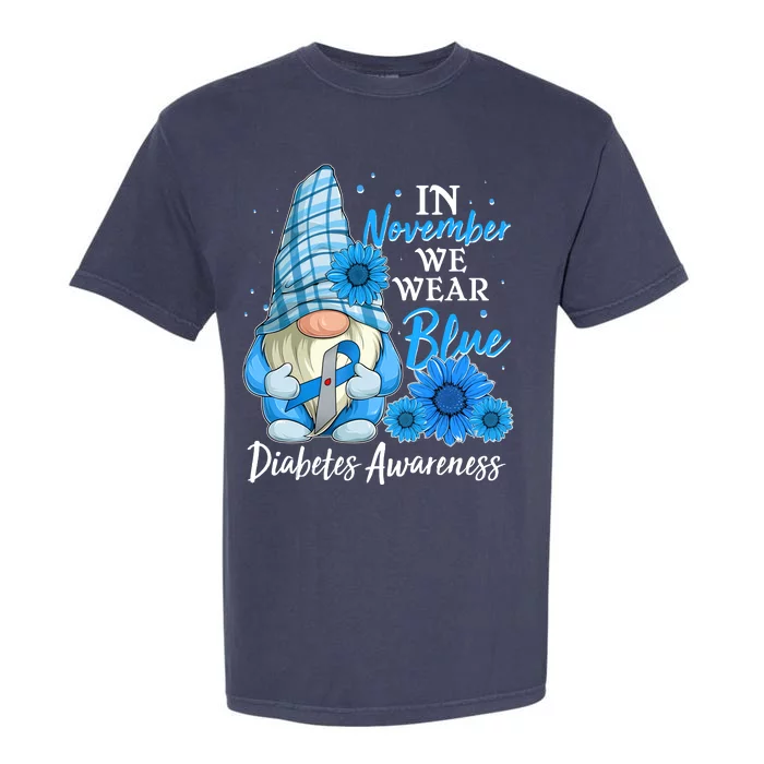 In November We Wear Blue Diabetes Awareness Blue Gnome Garment-Dyed Heavyweight T-Shirt