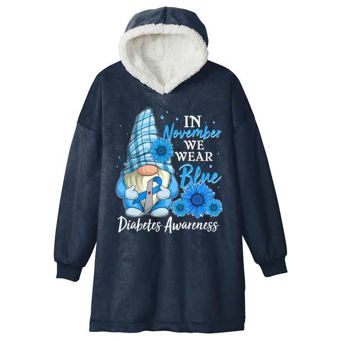 In November We Wear Blue Diabetes Awareness Blue Gnome Hooded Wearable Blanket